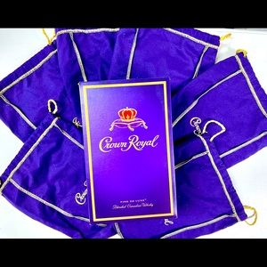 Lot of SIX 1-Liter Purple Felt Crown Royal Whisky Drawstring Bags & Box Crafts